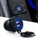 Разъем автомобильный 2гн.USB 2,1A, 5V, подключение 12/24В, синяя подсветка#2070408