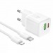 Блок питания сетевой 1 USB, 1 Type-C HOCO N65, QC3.0, PD20Вт, кабель Type-C - 8 pin, цвет: белый (1/13/130)#2138938
