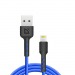USB кабель F181 Lightning, blue, 1м, 2.4А, нейлон, пакет#2111446