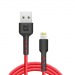 USB кабель F181 Lightning, red, 1м, 2.4А, нейлон, пакет#2111447