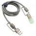 Кабель 4 в 1 Type-C/USB(27W) - Type-C (3A, 60W)/ фонарик (ткань) серый1,2м, HOCO (U138)#2179564